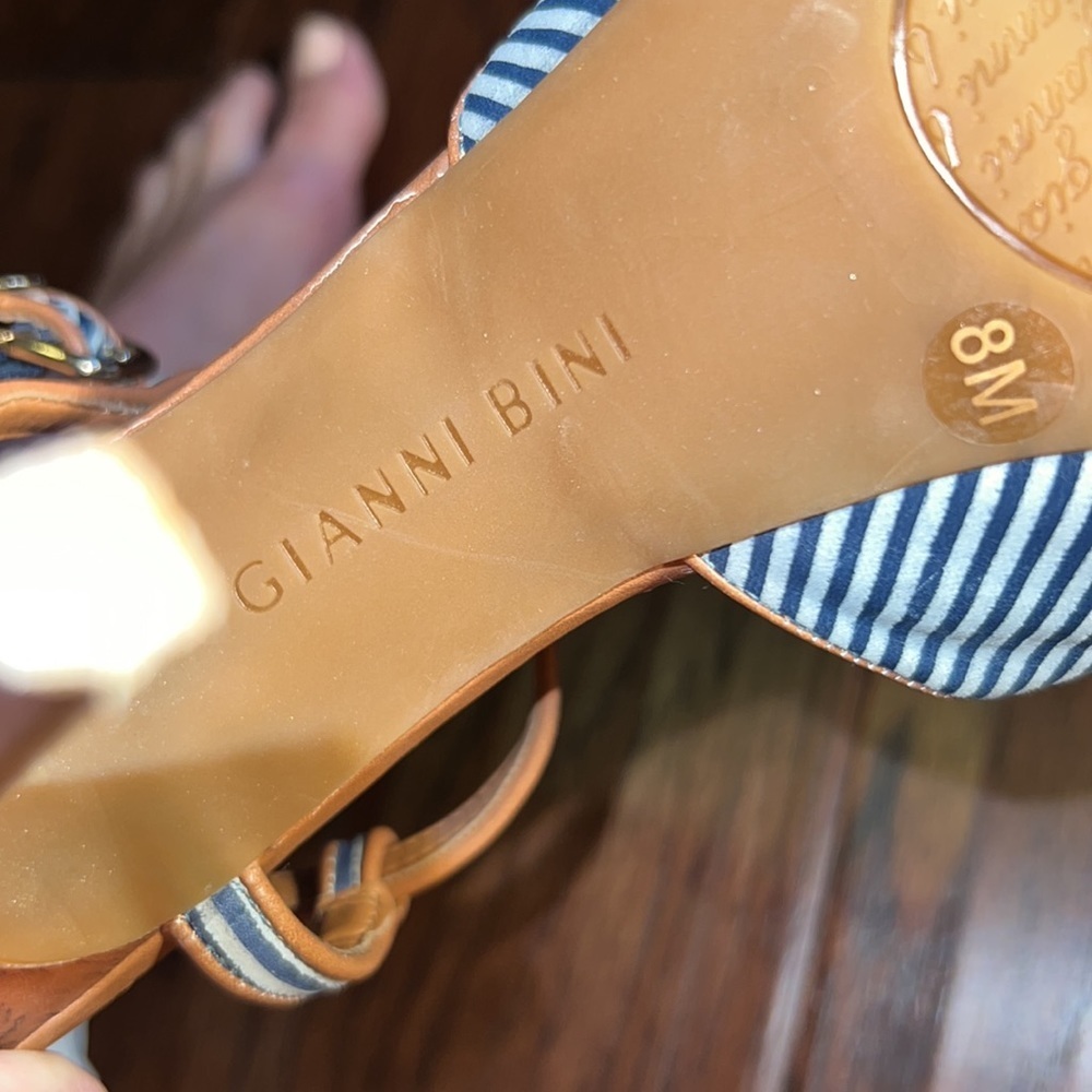 Gianni Bini navy blue white striped tan brown high heel sandals women’s shoes 8‌ - Picture 6 of 7